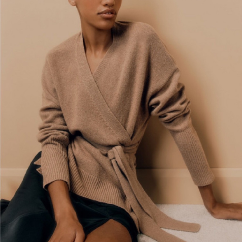 Cuyana camel cashmere wrap sweater S
